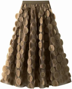 Women's Tulle Midi Skirt Polka Dot Elastic High Waist Mesh Tutu Skirts Solid Color Fairy A-line Party Clubwear Skirt