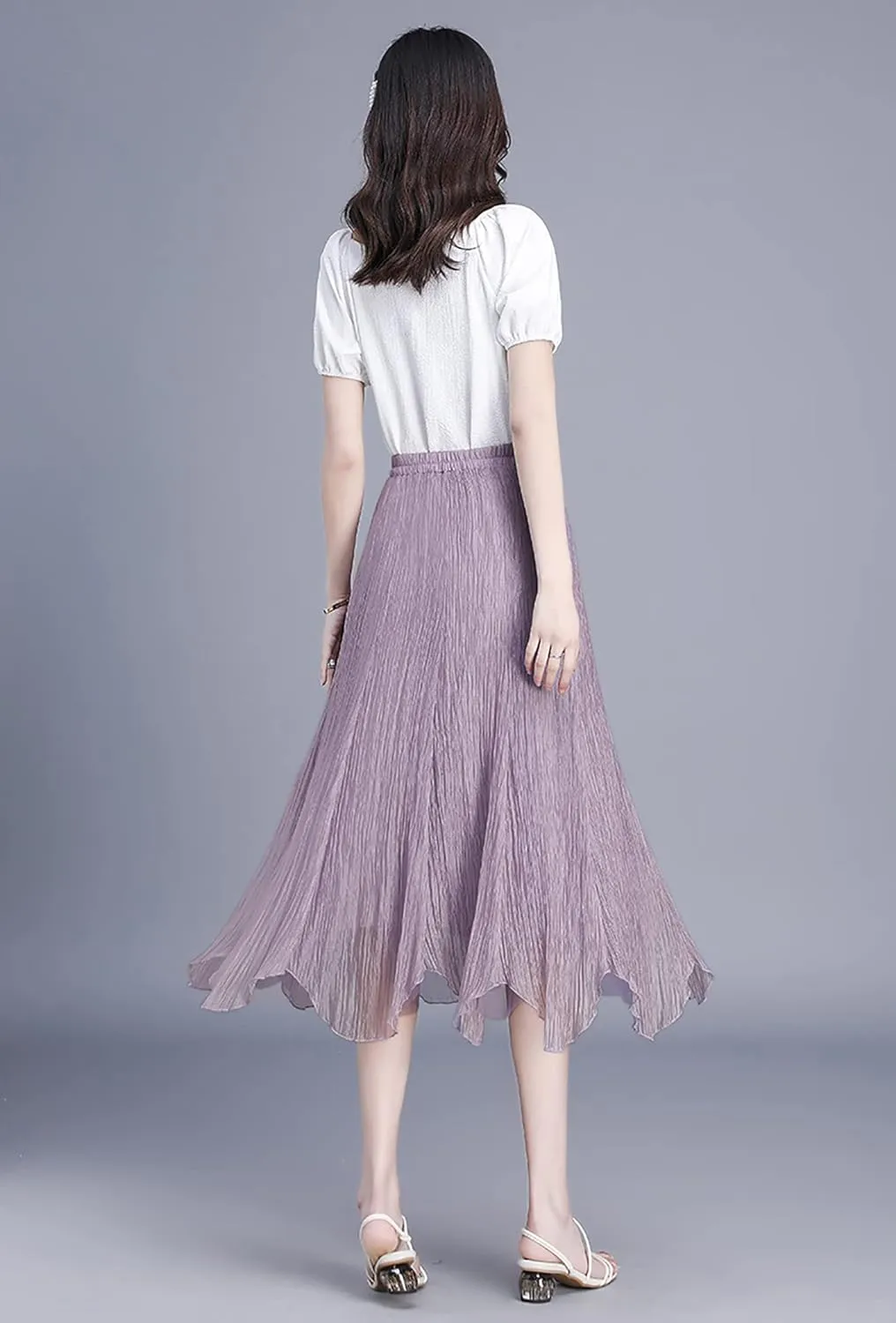 Womens Tulle Skirt Elastic High Waist Pleated A-line Fairy Skirt Layered Mesh Flowy Tutu Skirts