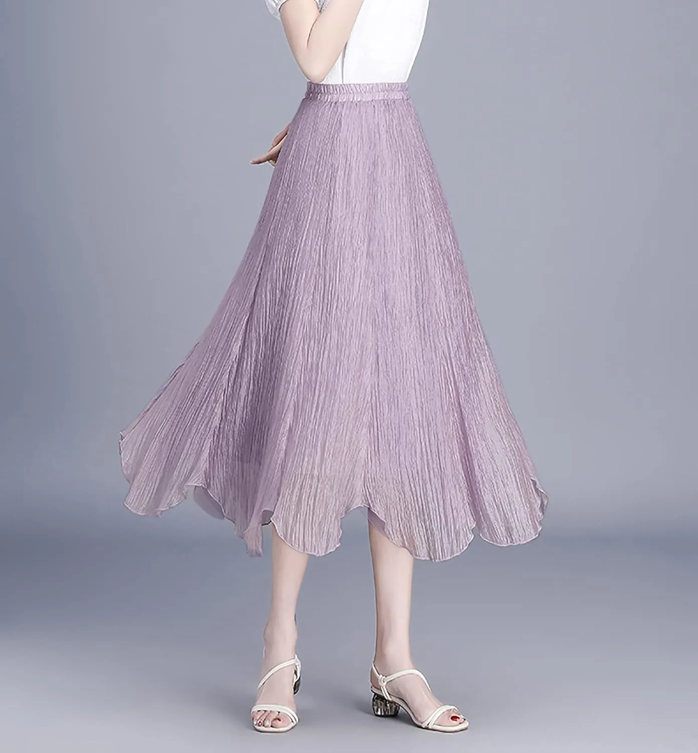 Womens Tulle Skirt Elastic High Waist Pleated A-line Fairy Skirt Layered Mesh Flowy Tutu Skirts