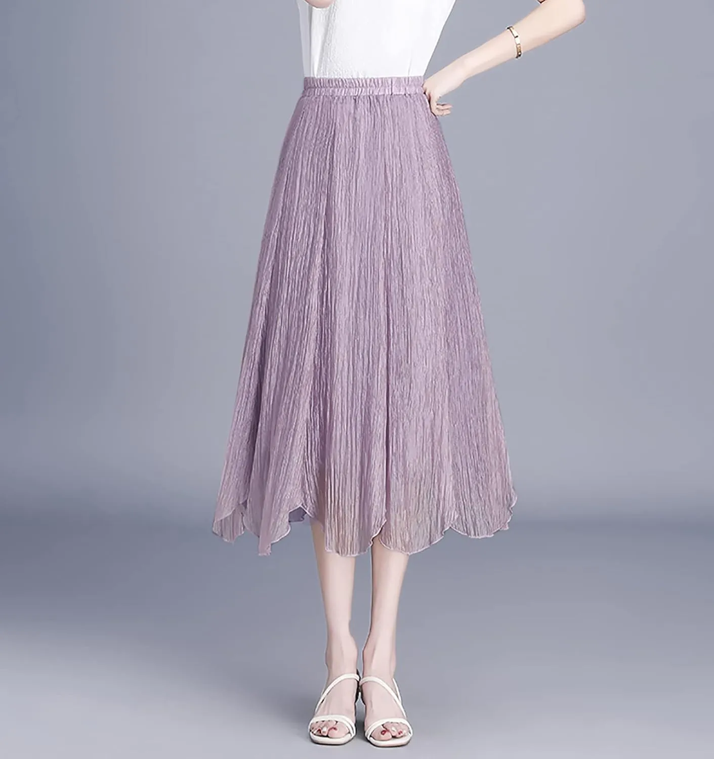Womens Tulle Skirt Elastic High Waist Pleated A-line Fairy Skirt Layered Mesh Flowy Tutu Skirts