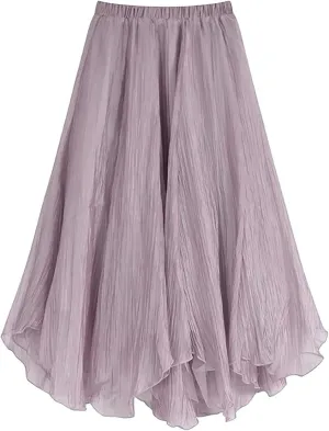 Womens Tulle Skirt Elastic High Waist Pleated A-line Fairy Skirt Layered Mesh Flowy Tutu Skirts