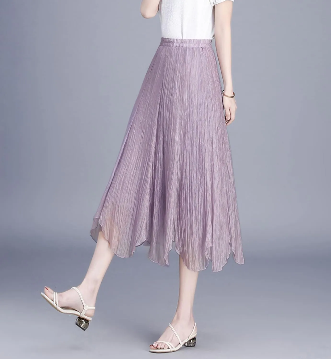 Womens Tulle Skirt Elastic High Waist Pleated A-line Fairy Skirt Layered Mesh Flowy Tutu Skirts