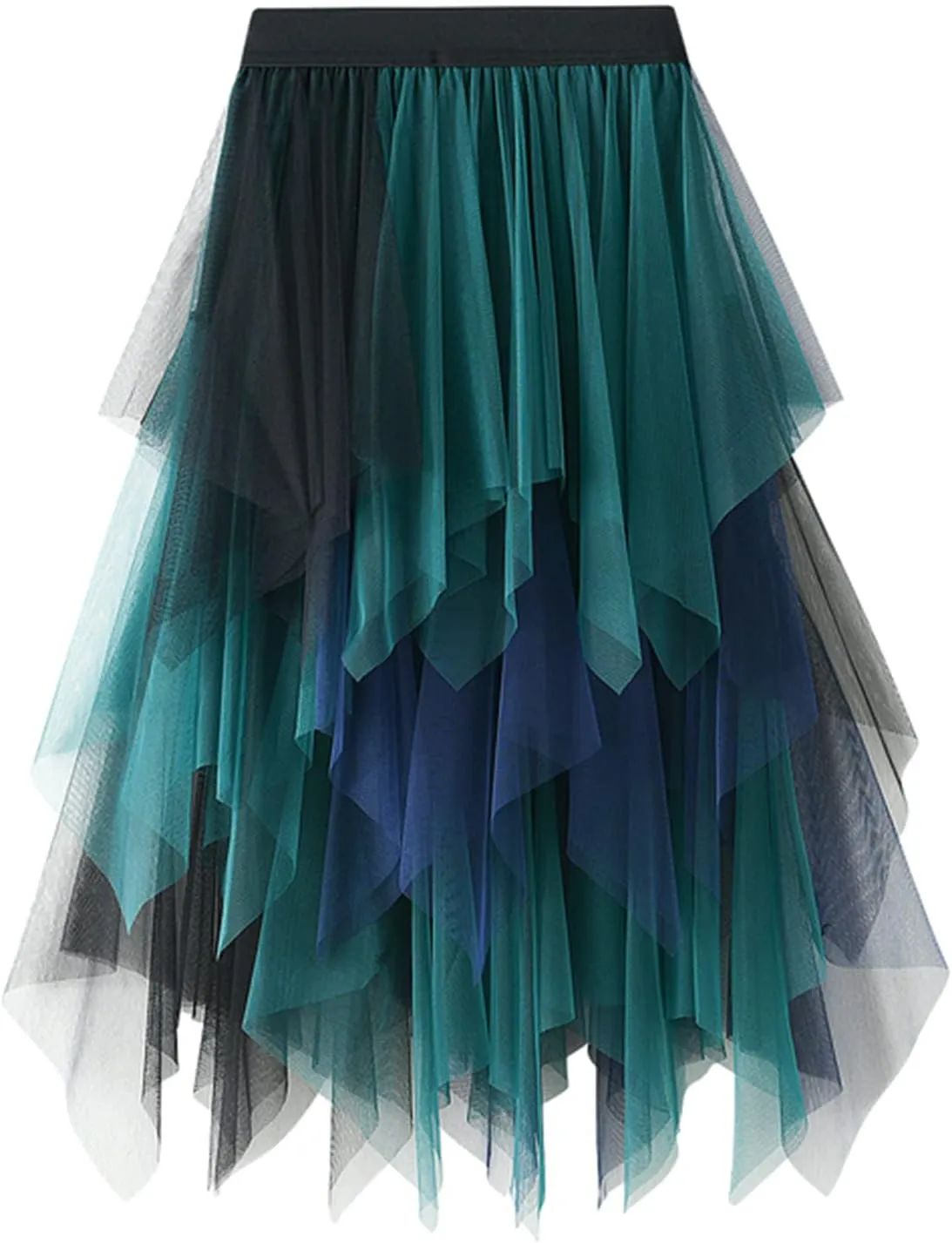 Women's Tulle Skirt Mesh Pleated Skirt Elastic High Waist Layered A-Line Swing Skirt Ladies Fashion Pleated Midi Skirt