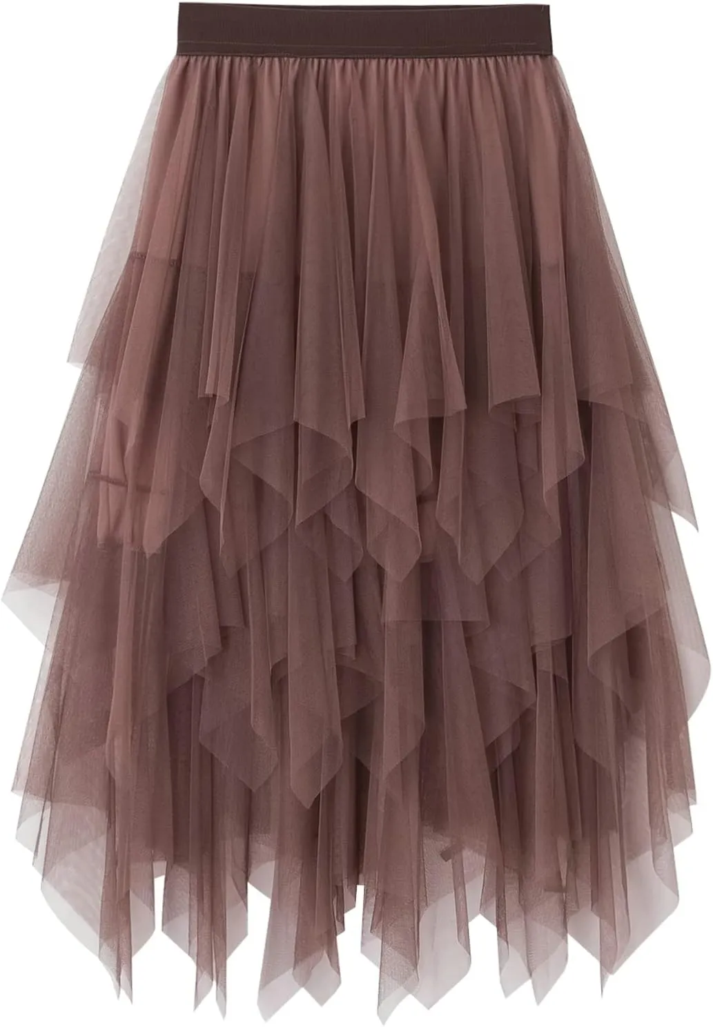 Women's Tulle Skirt Mesh Pleated Skirt Elastic High Waist Layered A-Line Swing Skirt Ladies Fashion Pleated Midi Skirt
