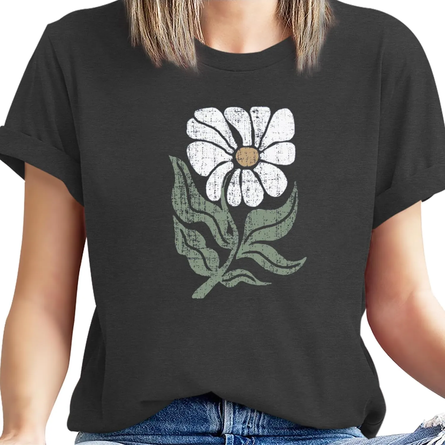 Women's Vintage Flowers Shirt Casual Boho Floral Printed Shirts Sunflower Wildflowers Graphic Tee Tops 
