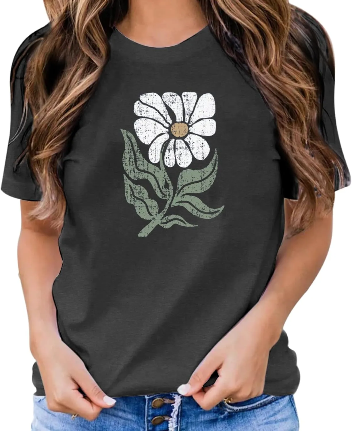 Women's Vintage Flowers Shirt Casual Boho Floral Printed Shirts Sunflower Wildflowers Graphic Tee Tops 