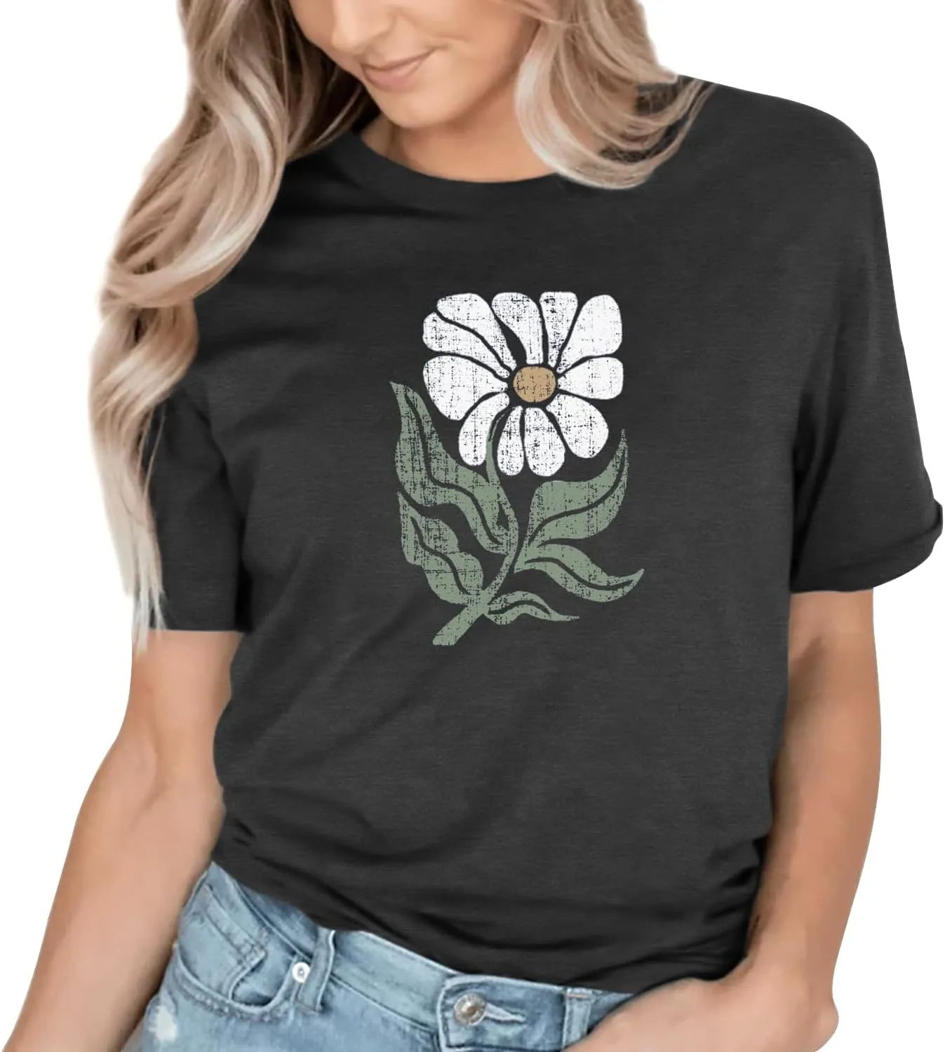 Women's Vintage Flowers Shirt Casual Boho Floral Printed Shirts Sunflower Wildflowers Graphic Tee Tops 