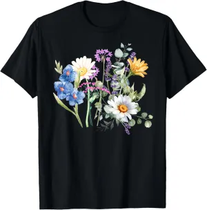 Womens Vintage Flowers Wildflowers Boho Cottagecore Graphic T-Shirt