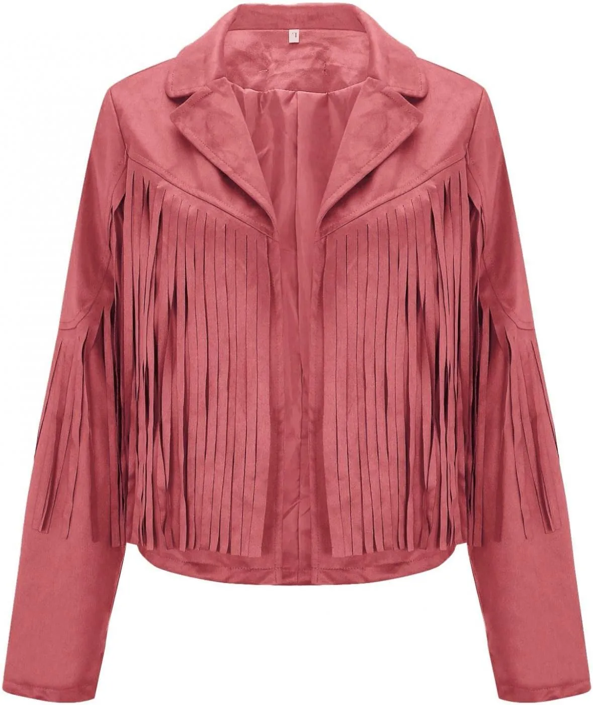 Womens Vintage Tassel Cropped Motor Biker Faux Suede Jackets Long Sleeve Hippie Boho Western Cowgirl Fringe Coat Outwear