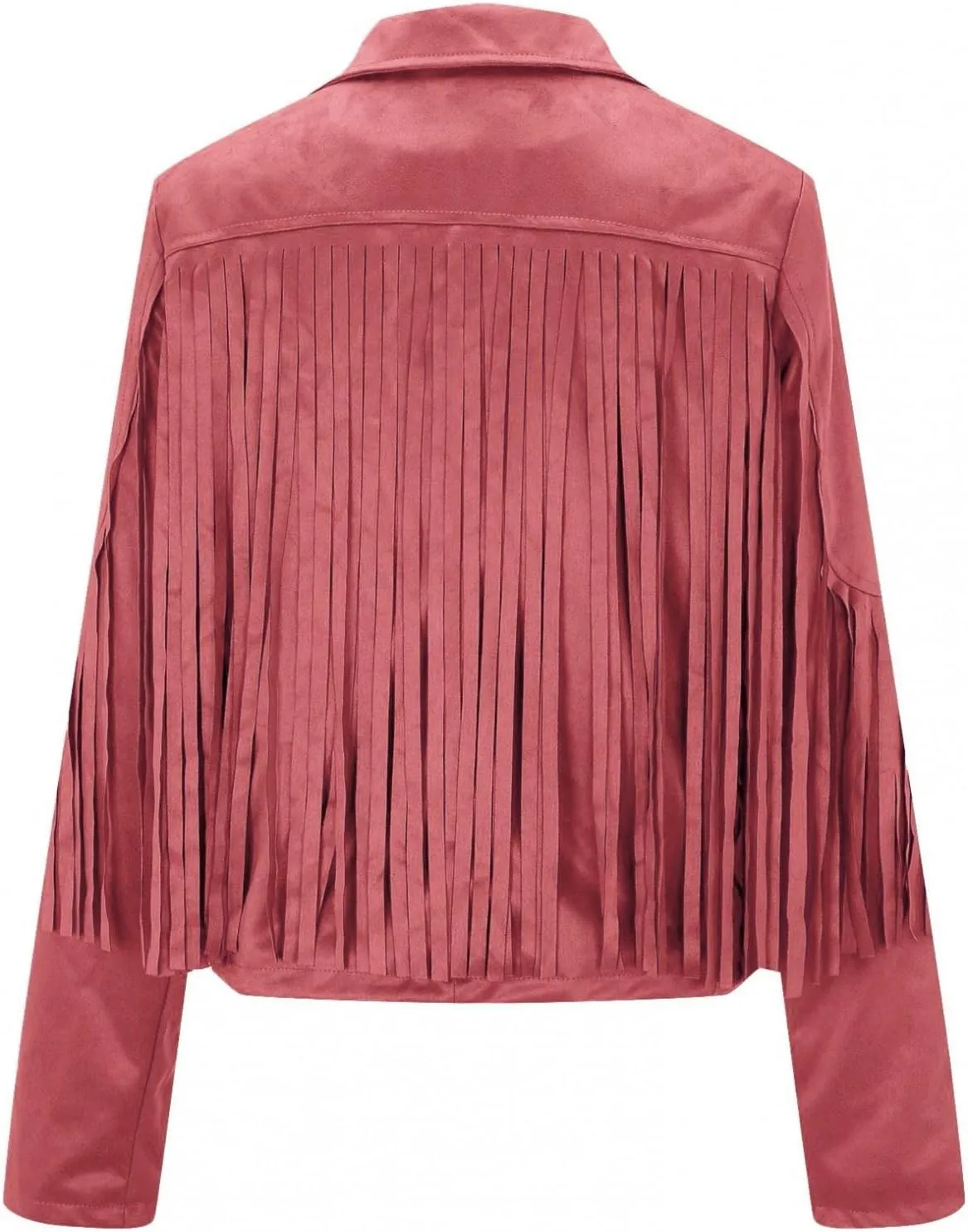 Womens Vintage Tassel Cropped Motor Biker Faux Suede Jackets Long Sleeve Hippie Boho Western Cowgirl Fringe Coat Outwear