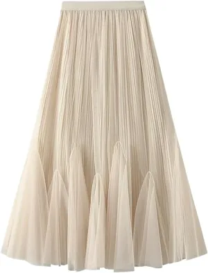 Women's Vintage Tulle A-Line Midi Skirt for Fall