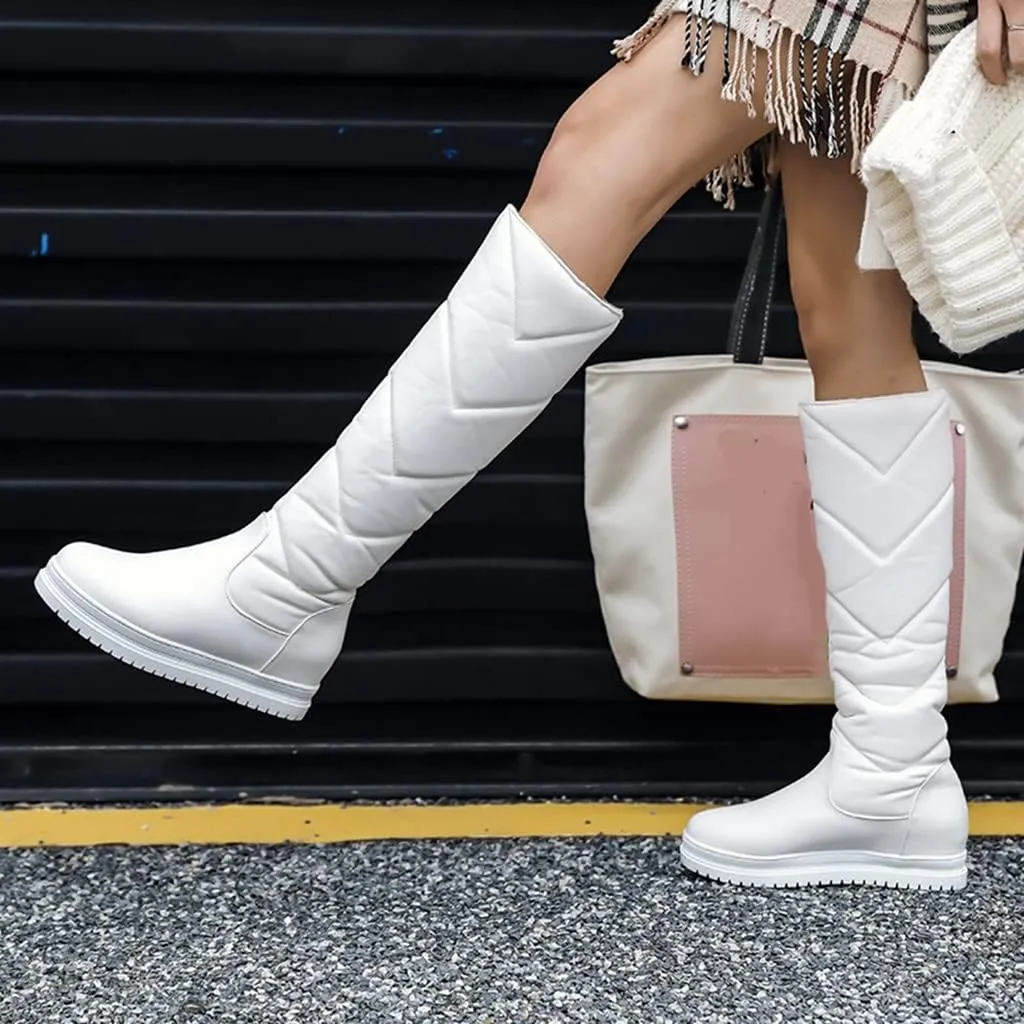 Women's Winter Knee High Tall Snow Boots Waterproof Rain Pull On Warm Fur Lined Wide Calf Snow Boot