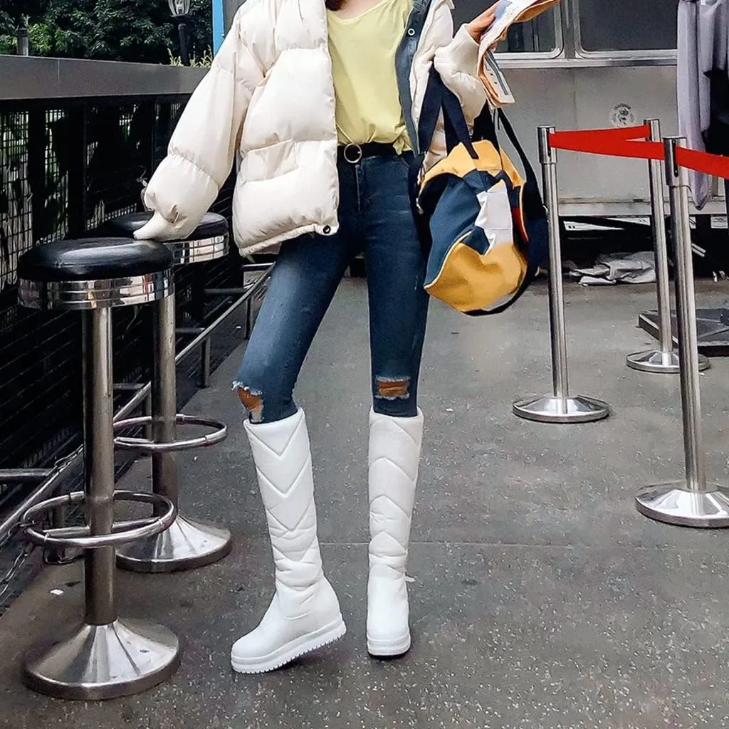 Women's Winter Knee High Tall Snow Boots Waterproof Rain Pull On Warm Fur Lined Wide Calf Snow Boot