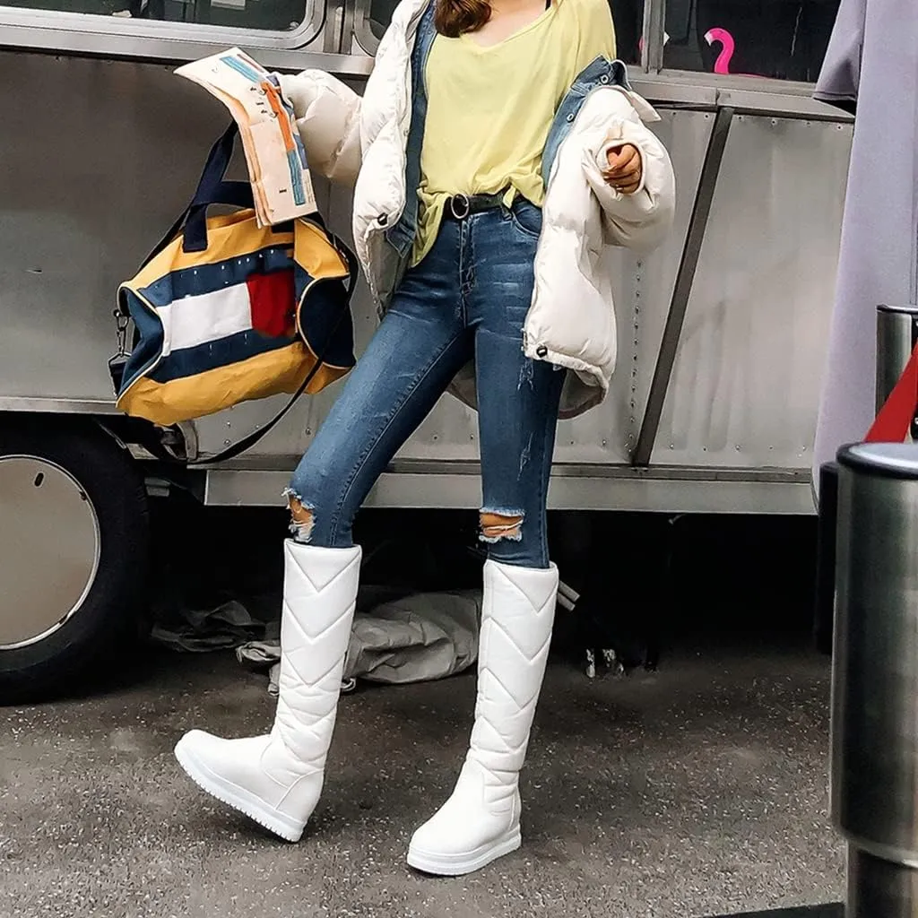 Women's Winter Knee High Tall Snow Boots Waterproof Rain Pull On Warm Fur Lined Wide Calf Snow Boot