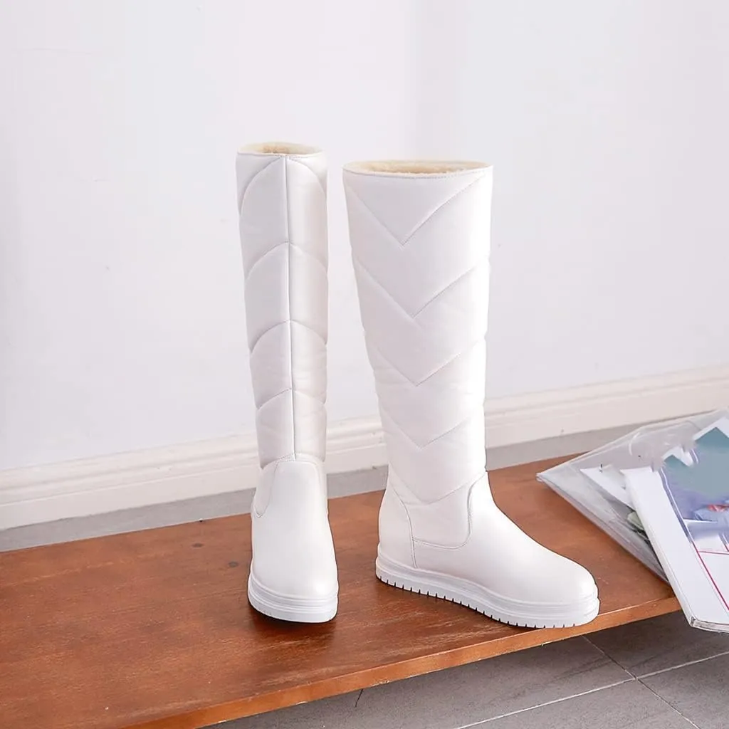 Women's Winter Knee High Tall Snow Boots Waterproof Rain Pull On Warm Fur Lined Wide Calf Snow Boot