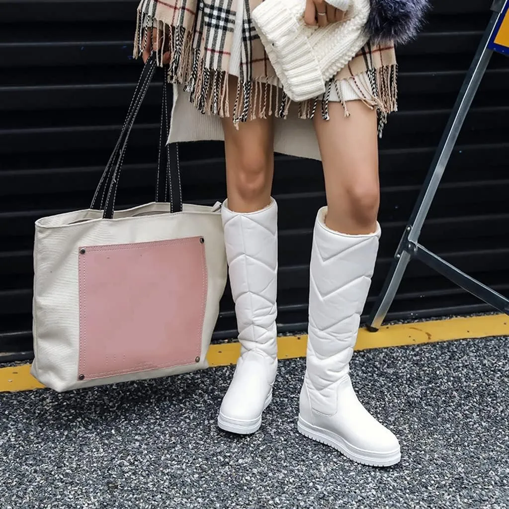 Women's Winter Knee High Tall Snow Boots Waterproof Rain Pull On Warm Fur Lined Wide Calf Snow Boot