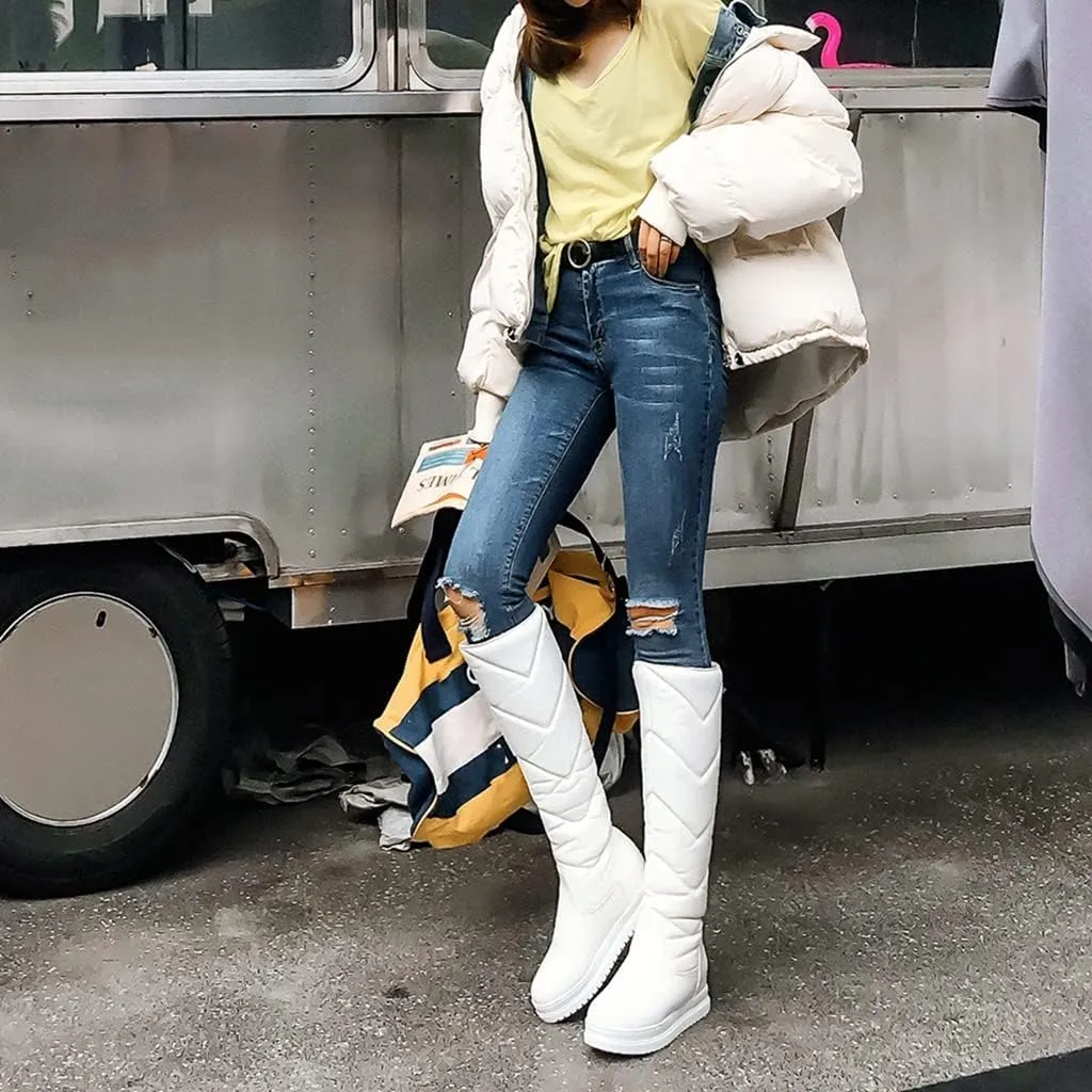 Women's Winter Knee High Tall Snow Boots Waterproof Rain Pull On Warm Fur Lined Wide Calf Snow Boot