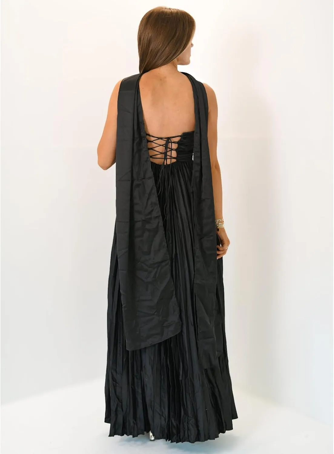 Womens Y2k Tube Strapless Pleated Maxi Dress with Scarf Maternity Silk Satin Formal Cocktail Ruffle Flowy Dresses