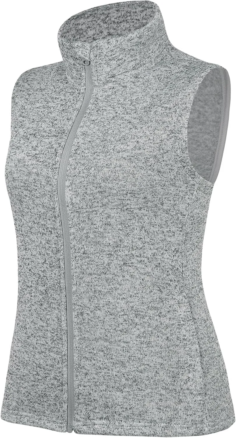 Womens Zip Up Sweater Fleece Vest Athletic Sweater Knitted Vests Thermal Sleeveless Jacket with Zipper Pockets