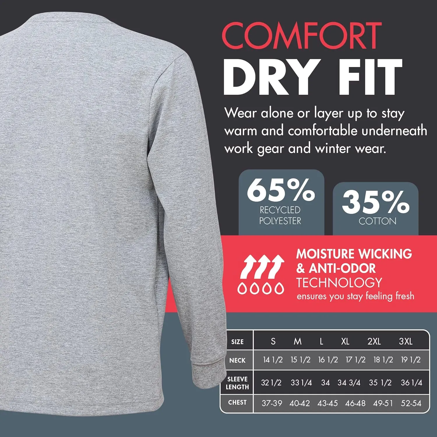Wrangler Long Sleeve Layering Tee Shirts for Men, Core Mens Layering T-Shirt