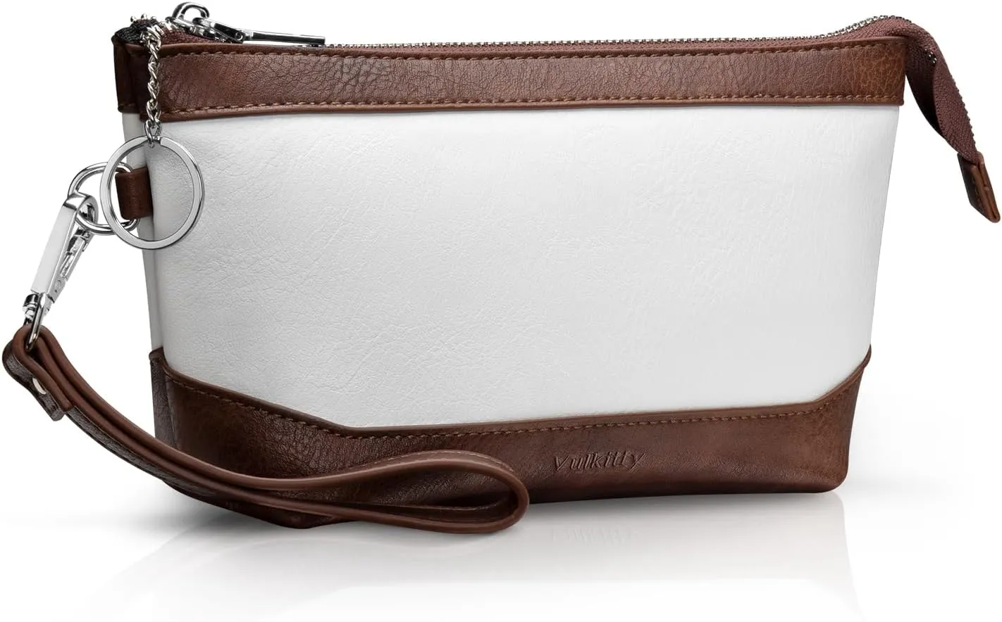 Wristlet Handbag Vegan Leather for Women with Detachable Wristlet and Keychain, Zipper Closure