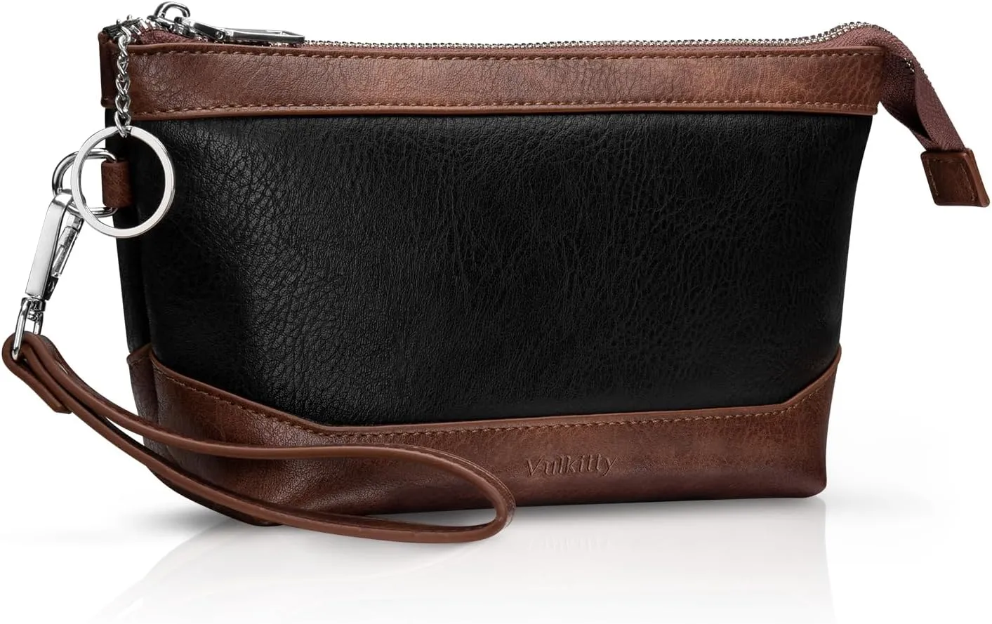 Wristlet Handbag Vegan Leather for Women with Detachable Wristlet and Keychain, Zipper Closure