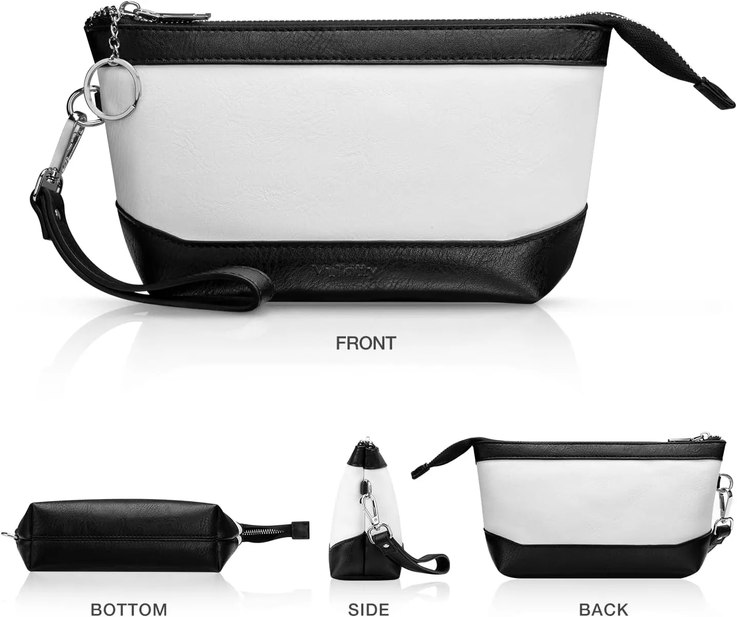Wristlet Handbag Vegan Leather for Women with Detachable Wristlet and Keychain, Zipper Closure