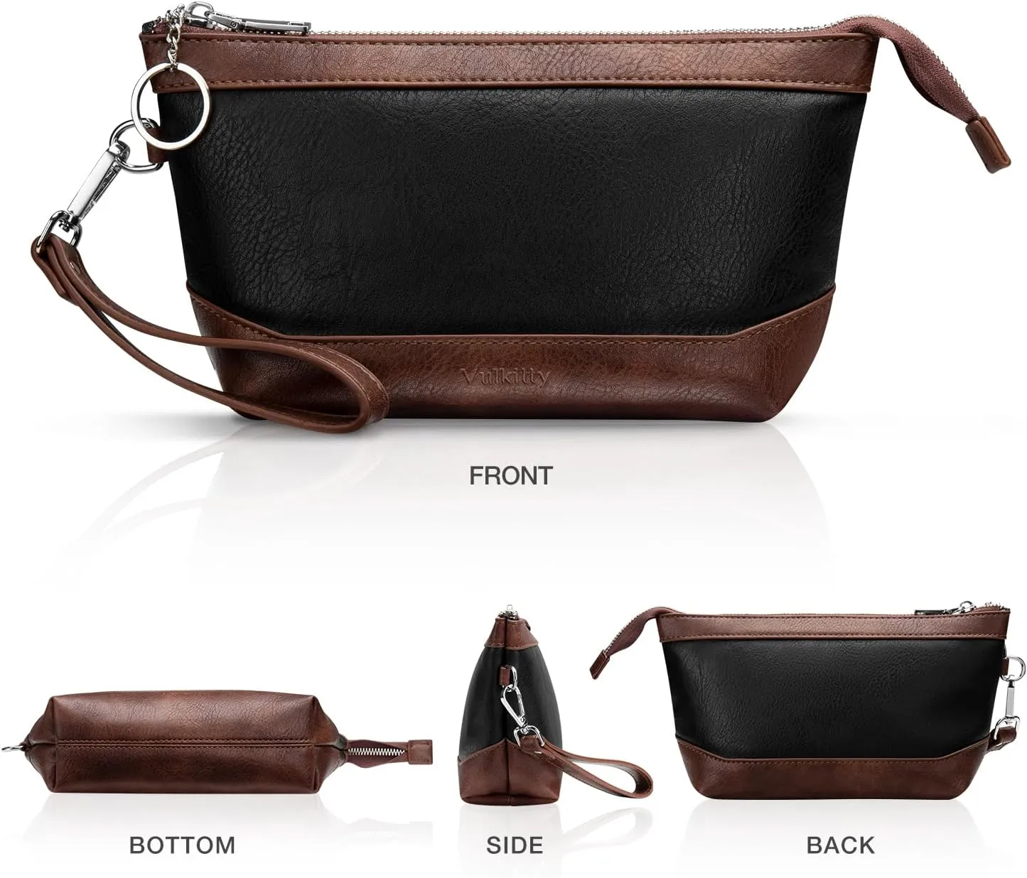 Wristlet Handbag Vegan Leather for Women with Detachable Wristlet and Keychain, Zipper Closure