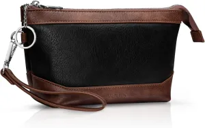 Wristlet Handbag Vegan Leather for Women with Detachable Wristlet and Keychain, Zipper Closure