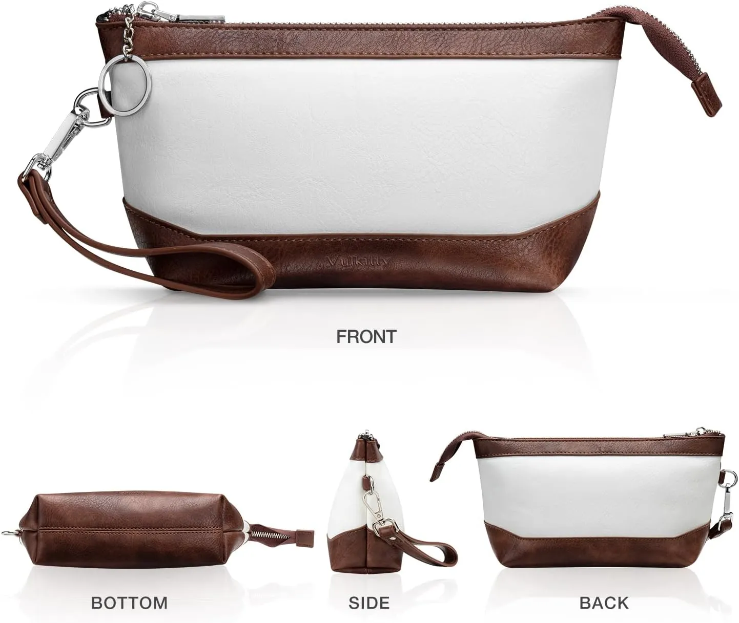 Wristlet Handbag Vegan Leather for Women with Detachable Wristlet and Keychain, Zipper Closure