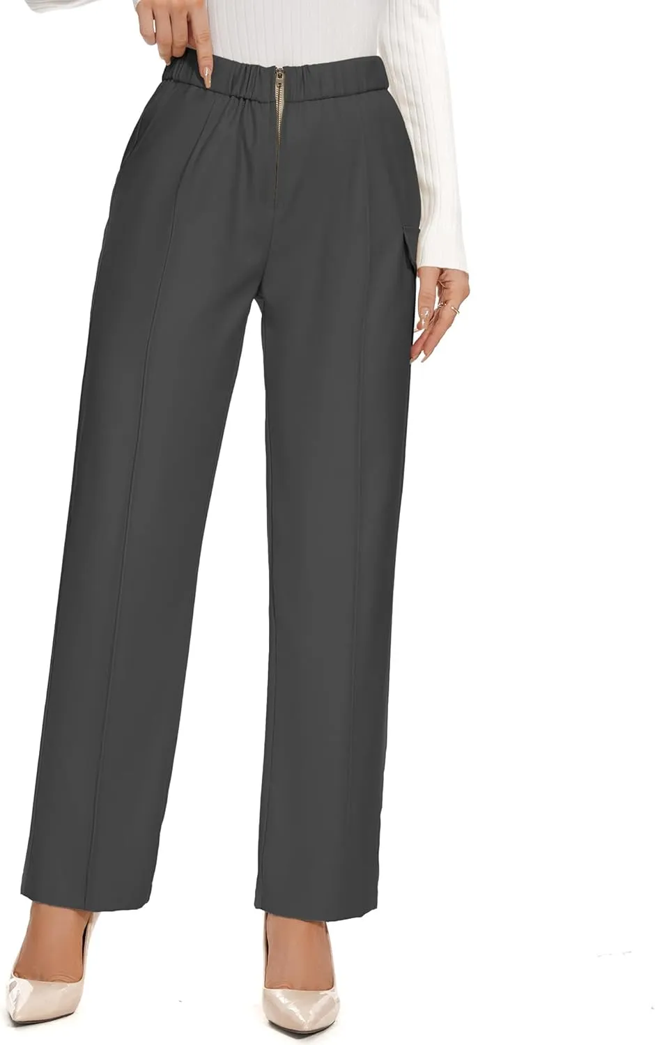 WROLEM Work Pants for Women Business Casual Office Dress Pants Trousers with Pockets Zipper