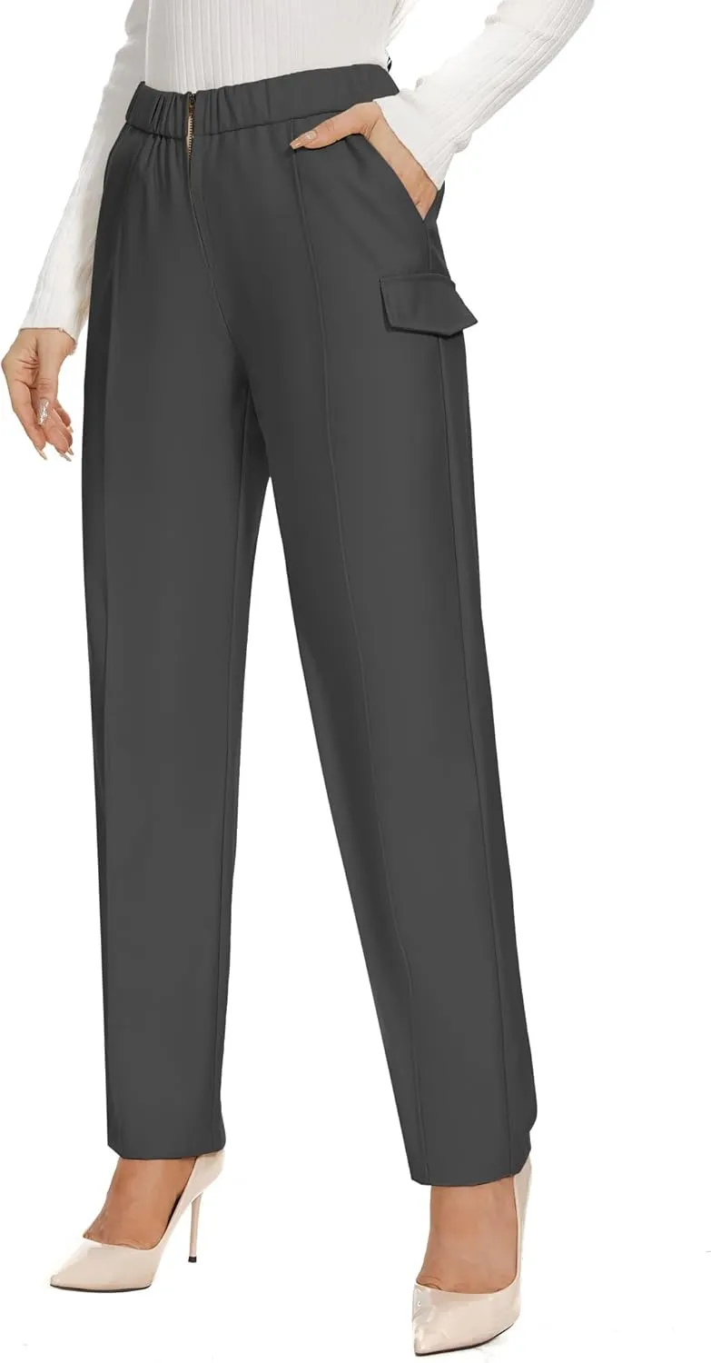 WROLEM Work Pants for Women Business Casual Office Dress Pants Trousers with Pockets Zipper