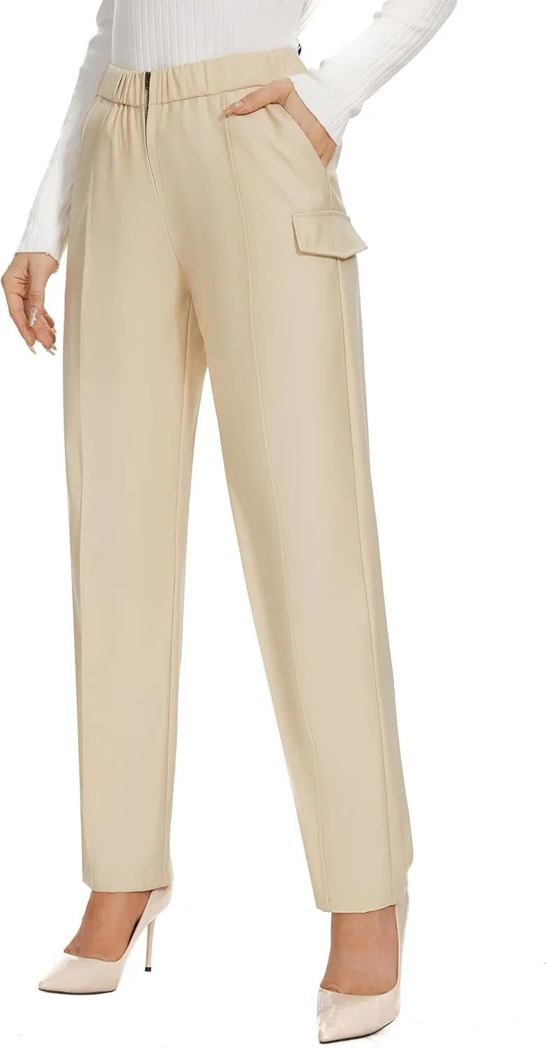 WROLEM Work Pants for Women Business Casual Office Dress Pants Trousers with Pockets Zipper