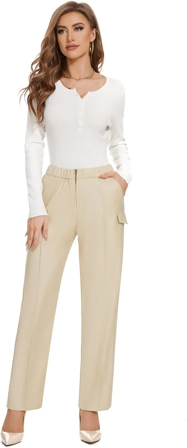 WROLEM Work Pants for Women Business Casual Office Dress Pants Trousers with Pockets Zipper