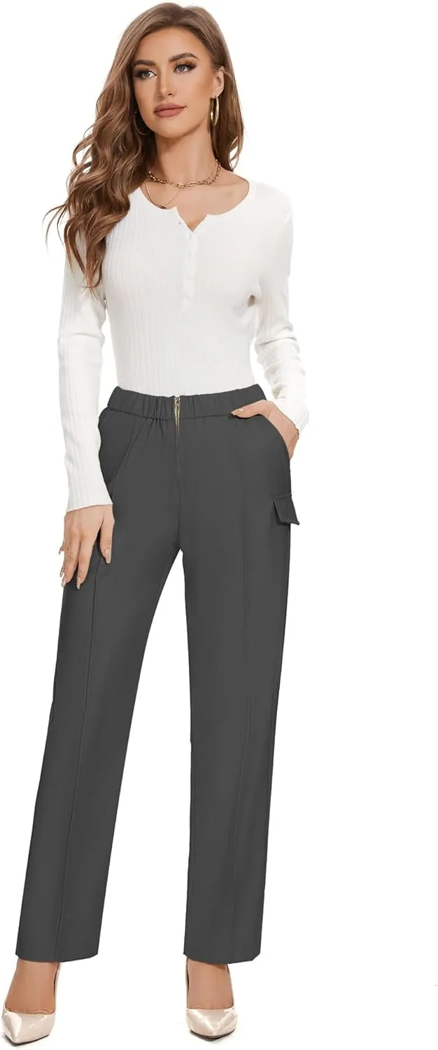 WROLEM Work Pants for Women Business Casual Office Dress Pants Trousers with Pockets Zipper