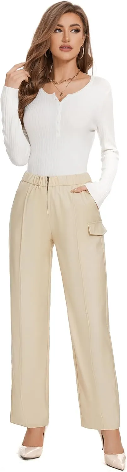 WROLEM Work Pants for Women Business Casual Office Dress Pants Trousers with Pockets Zipper