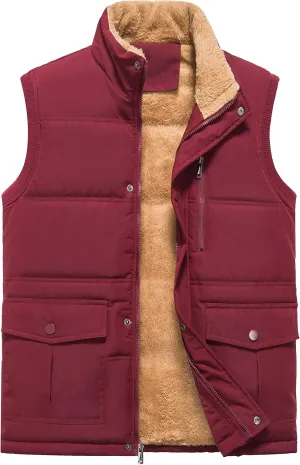 XinYangNi Mens Winter Vests Outerwear Fleece Lined Puffer Vest Warm Casual Quilted Vest Bubble Sherpa Vest Jacket