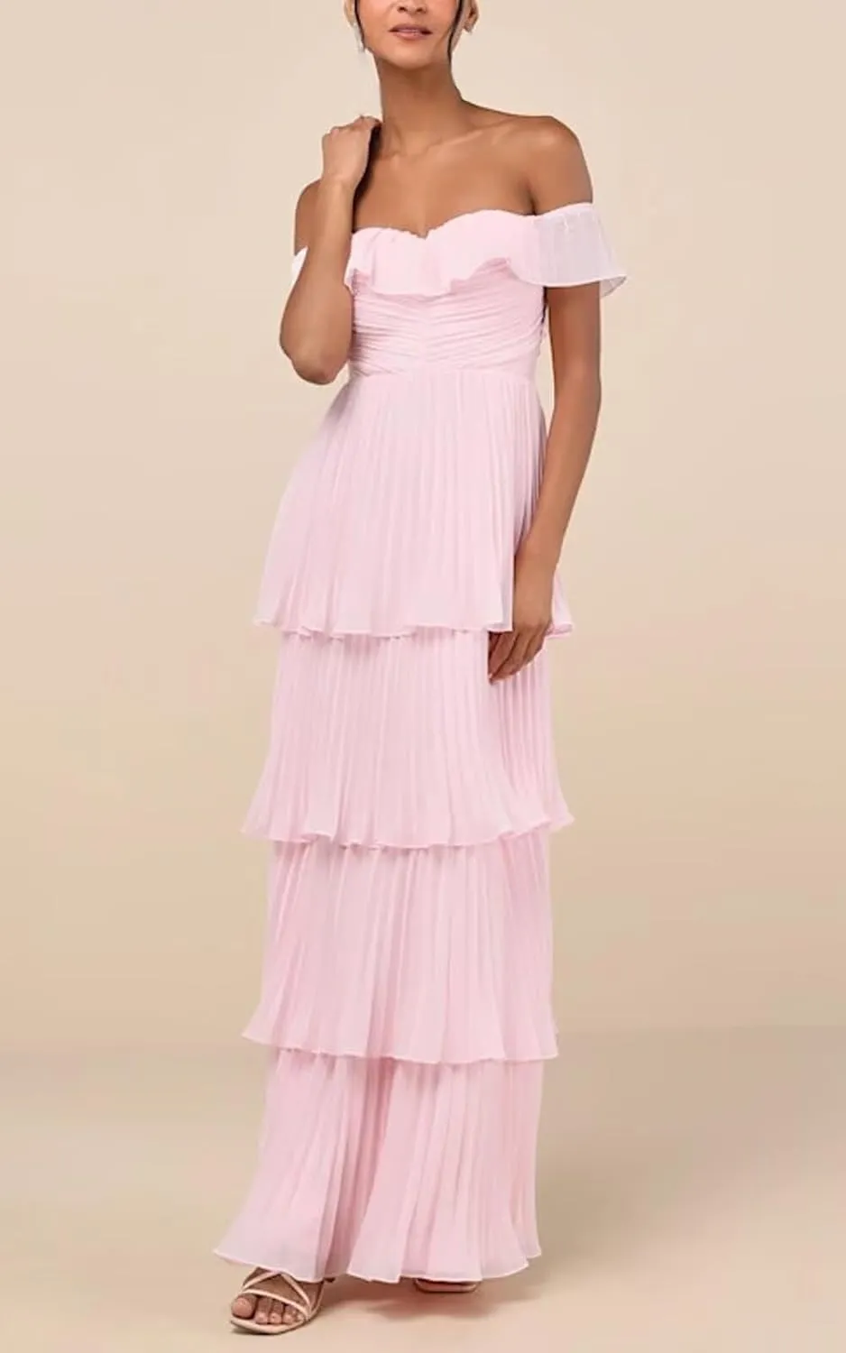 Xyiveaf Tiered Ruffle Prom Dress for Women Backless Chiffon Evening Dresses Off The Shoulder Formal Evening Gowns