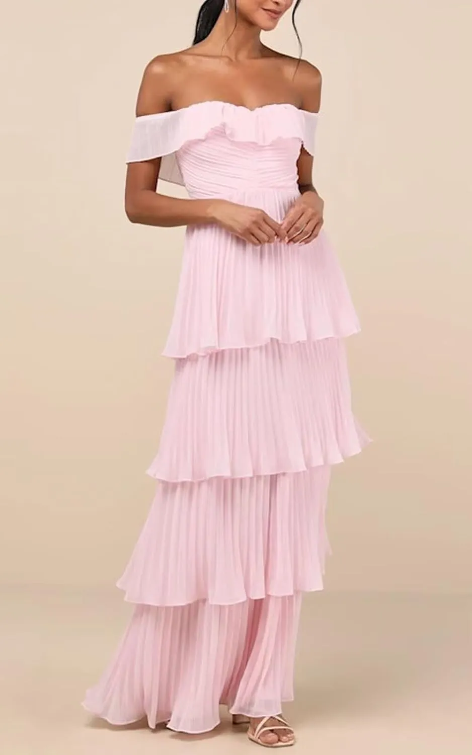 Xyiveaf Tiered Ruffle Prom Dress for Women Backless Chiffon Evening Dresses Off The Shoulder Formal Evening Gowns
