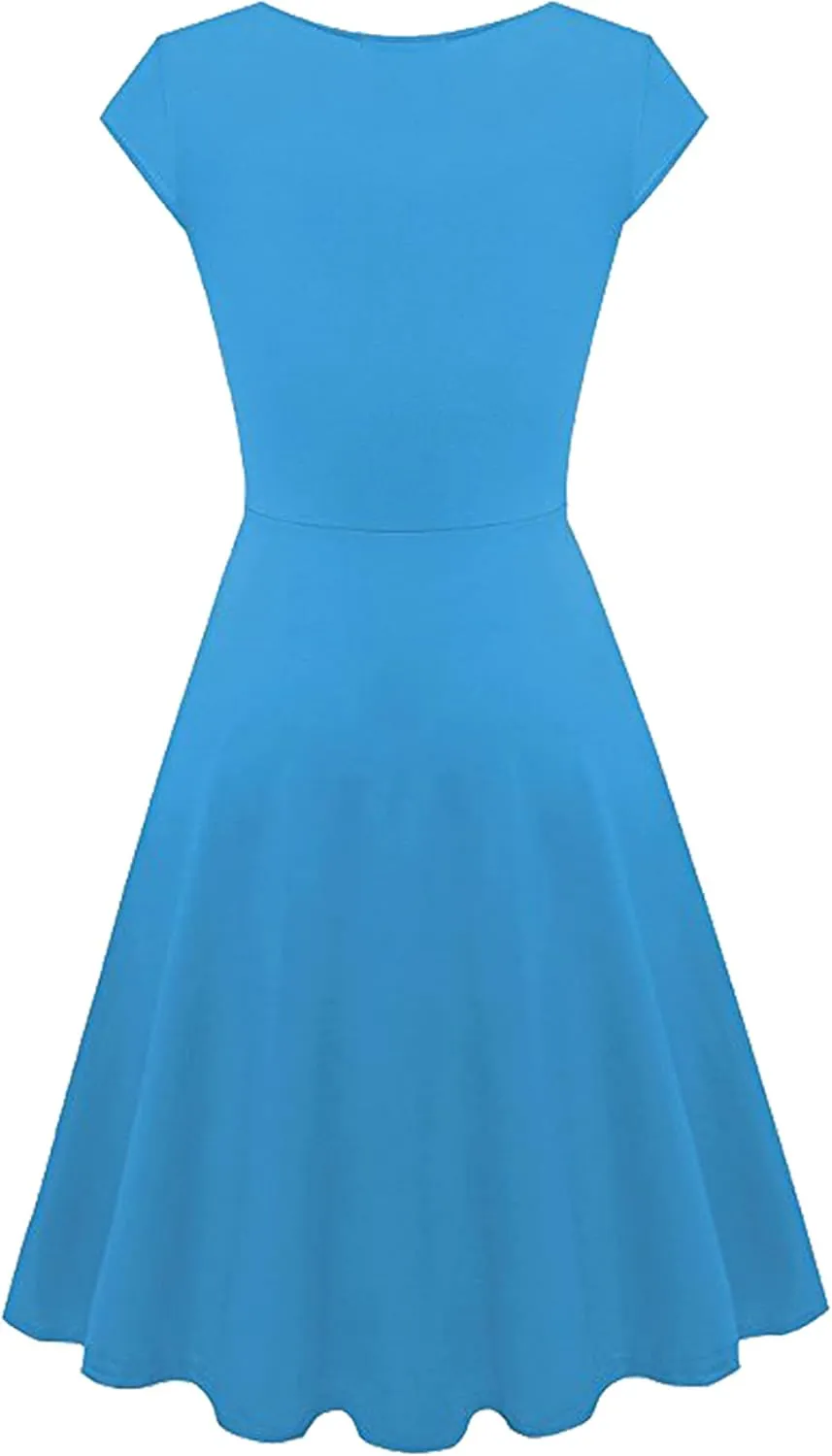 YMING Womens Vintage 50s Cocktail Dress V Neck Pleated Wrap Dresses A Line Swing Midi Dress Plus Size