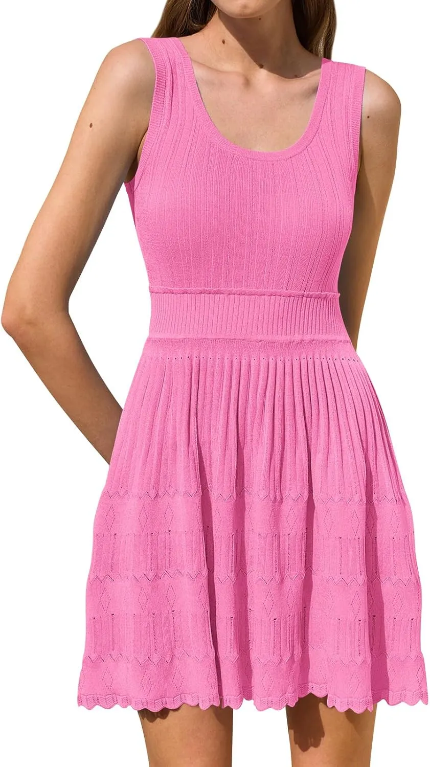 Yousify Womens Summer Mini Sundress Casual Sleeveless Knitted Tank Dresses Crochet A Line Flowy Short Beach Dresses