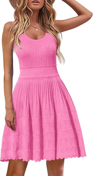 Yousify Womens Summer Mini Sundress Casual Sleeveless Knitted Tank Dresses Crochet A Line Flowy Short Beach Dresses