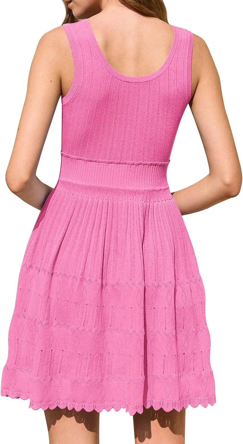Yousify Womens Summer Mini Sundress Casual Sleeveless Knitted Tank Dresses Crochet A Line Flowy Short Beach Dresses