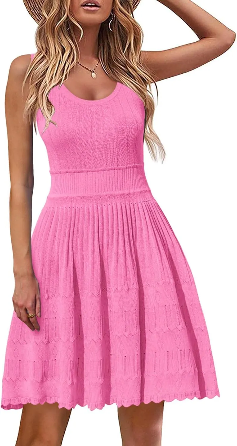 Yousify Womens Summer Mini Sundress Casual Sleeveless Knitted Tank Dresses Crochet A Line Flowy Short Beach Dresses