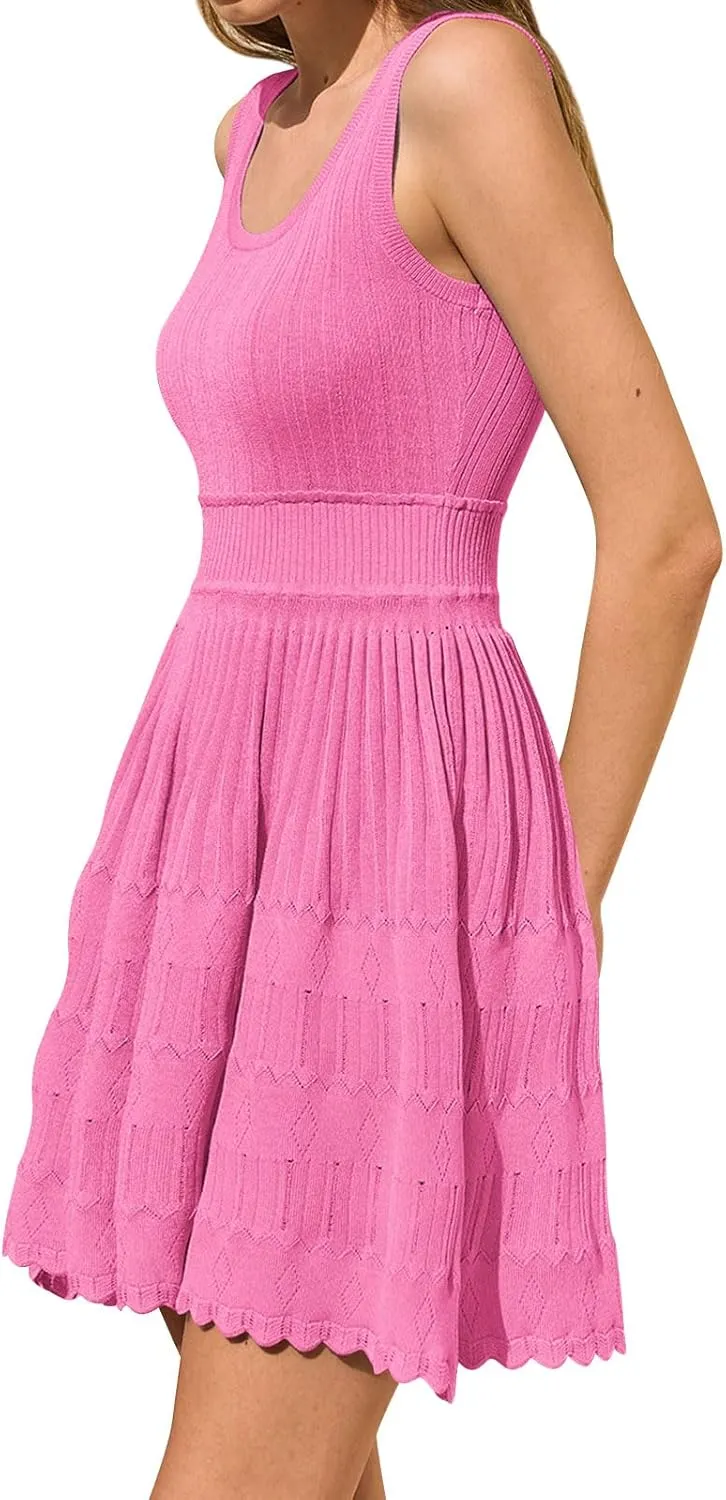 Yousify Womens Summer Mini Sundress Casual Sleeveless Knitted Tank Dresses Crochet A Line Flowy Short Beach Dresses