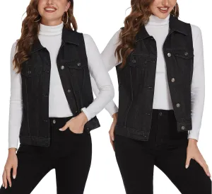 Zeagoo Women's Denim Vest Jean Vest Casual Sleeveless Jacket With Flap Pockets