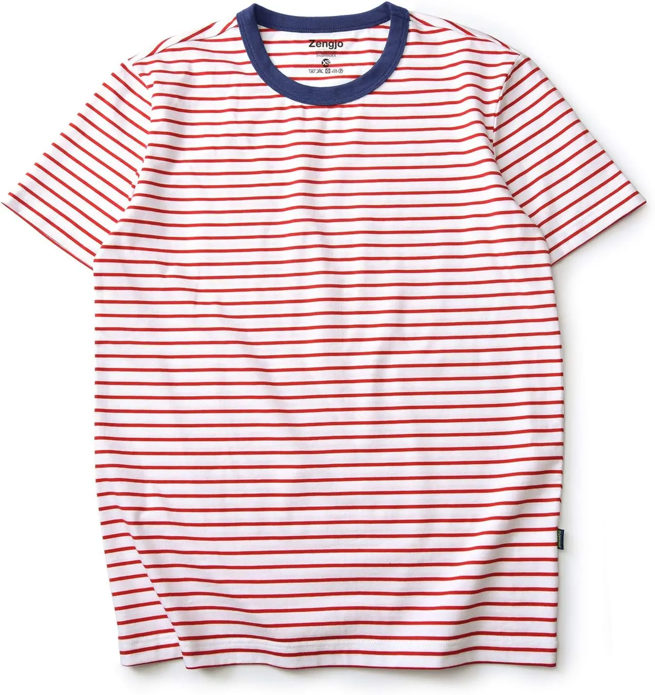 Zengjo Mens Striped T Shirt Short/Long Sleeve Crewneck Tee