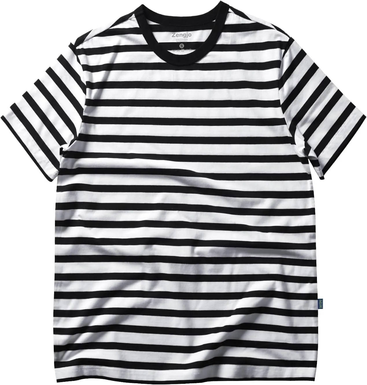 Zengjo Mens Striped T Shirt Short/Long Sleeve Crewneck Tee