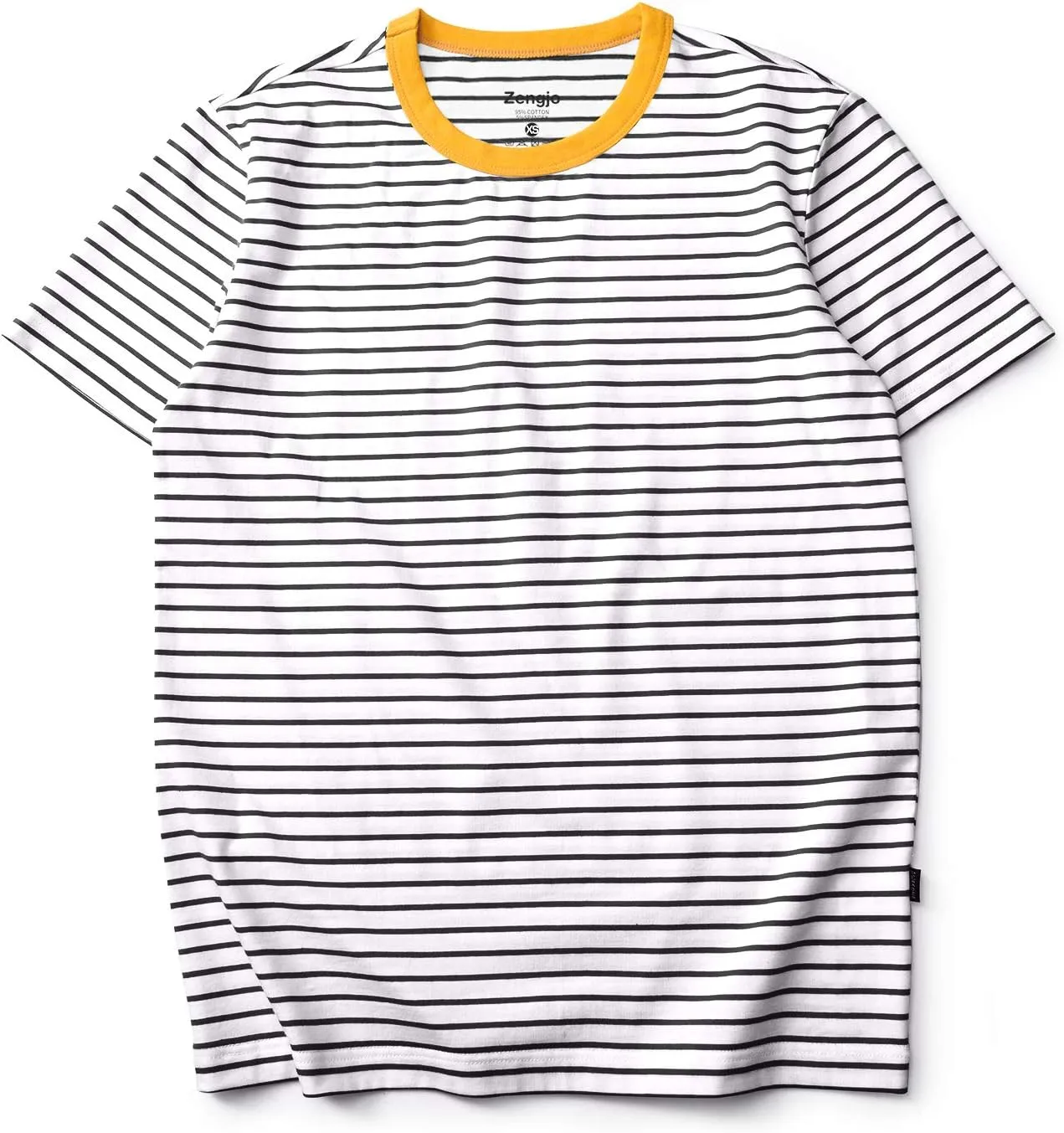 Zengjo Mens Striped T Shirt Short/Long Sleeve Crewneck Tee