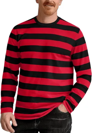 Zengjo Mens Striped T Shirt Short/Long Sleeve Crewneck Tee